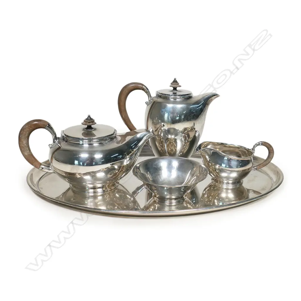 An Art Deco .830 silver five-piece tea set, Image 1++