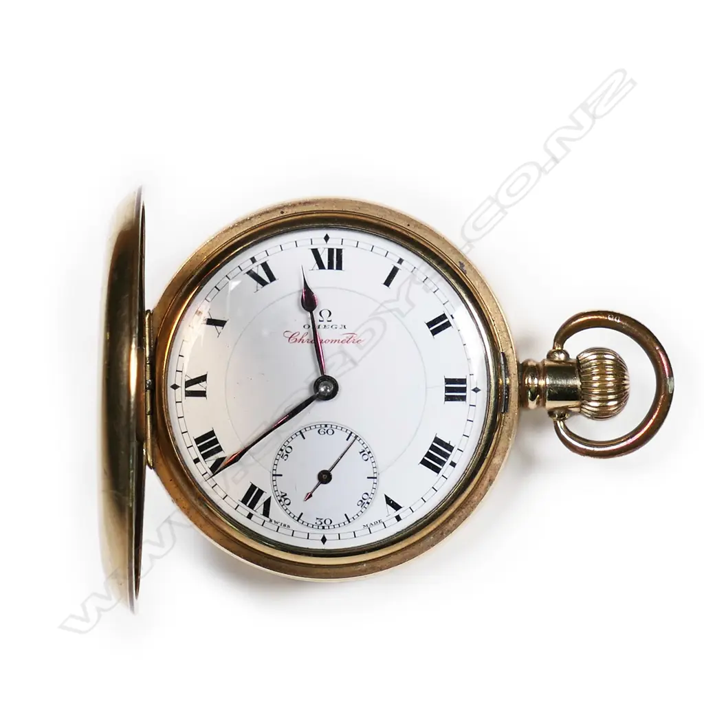 An Omega Chronometre gold plated hunter pocket watch, Image 1++