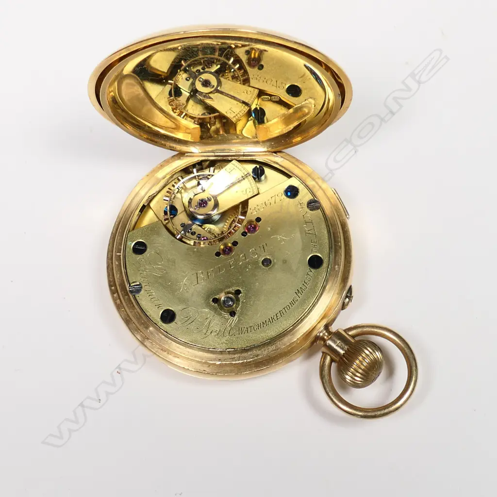An 18ct gold hunter case pocket watch, by Sharman D Neill, Belfast, in original named box, Image 1++