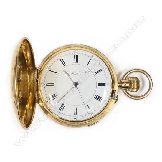 An 18ct gold hunter case pocket watch, by Sharman D Neill, Belfast, in original named box,