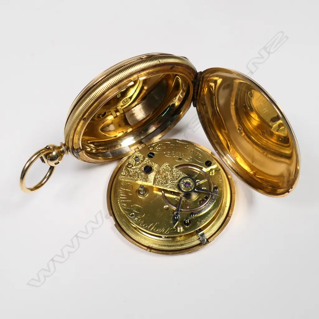 A 19thC 18ct gold hunter case pocket watch, by Settle Brothers, London, Image 1++