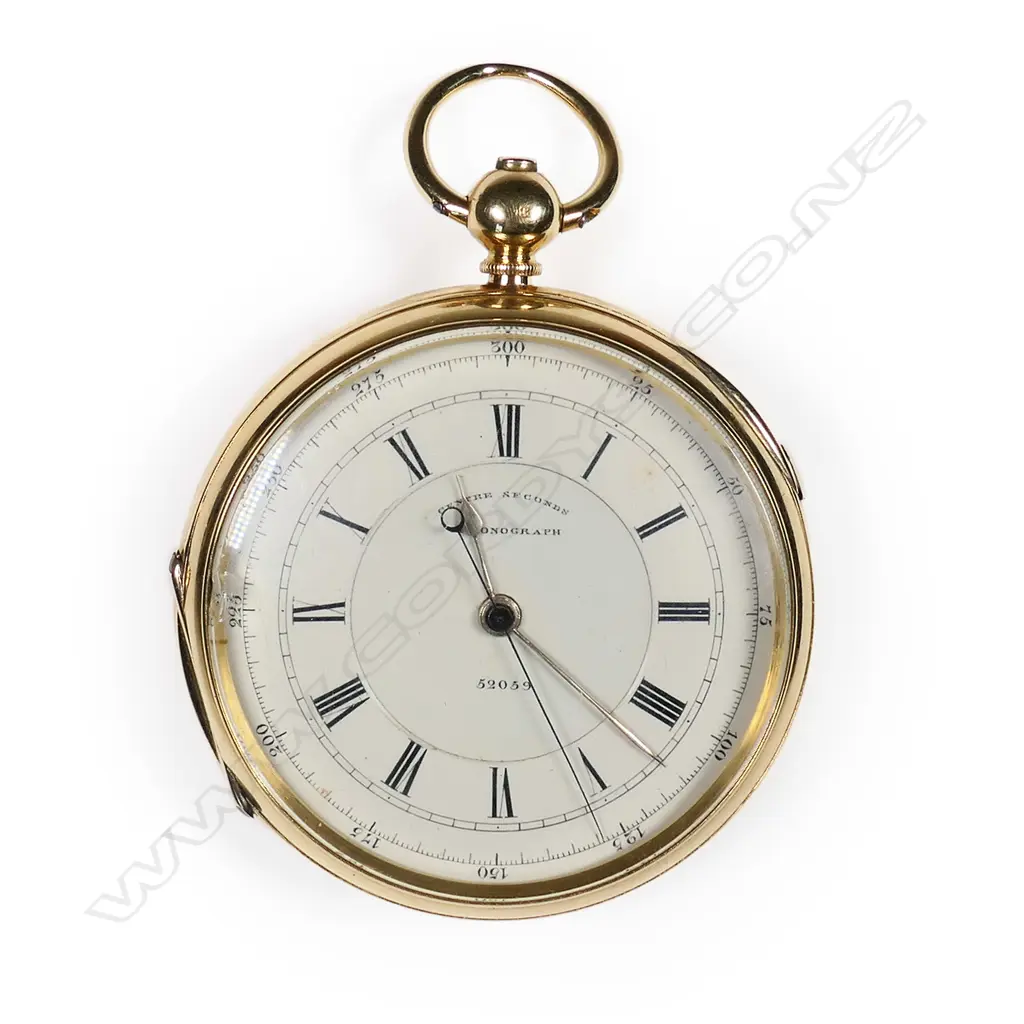 A 19thC 18ct gold open face centre seconds chronograph pocket watch, Image 1++