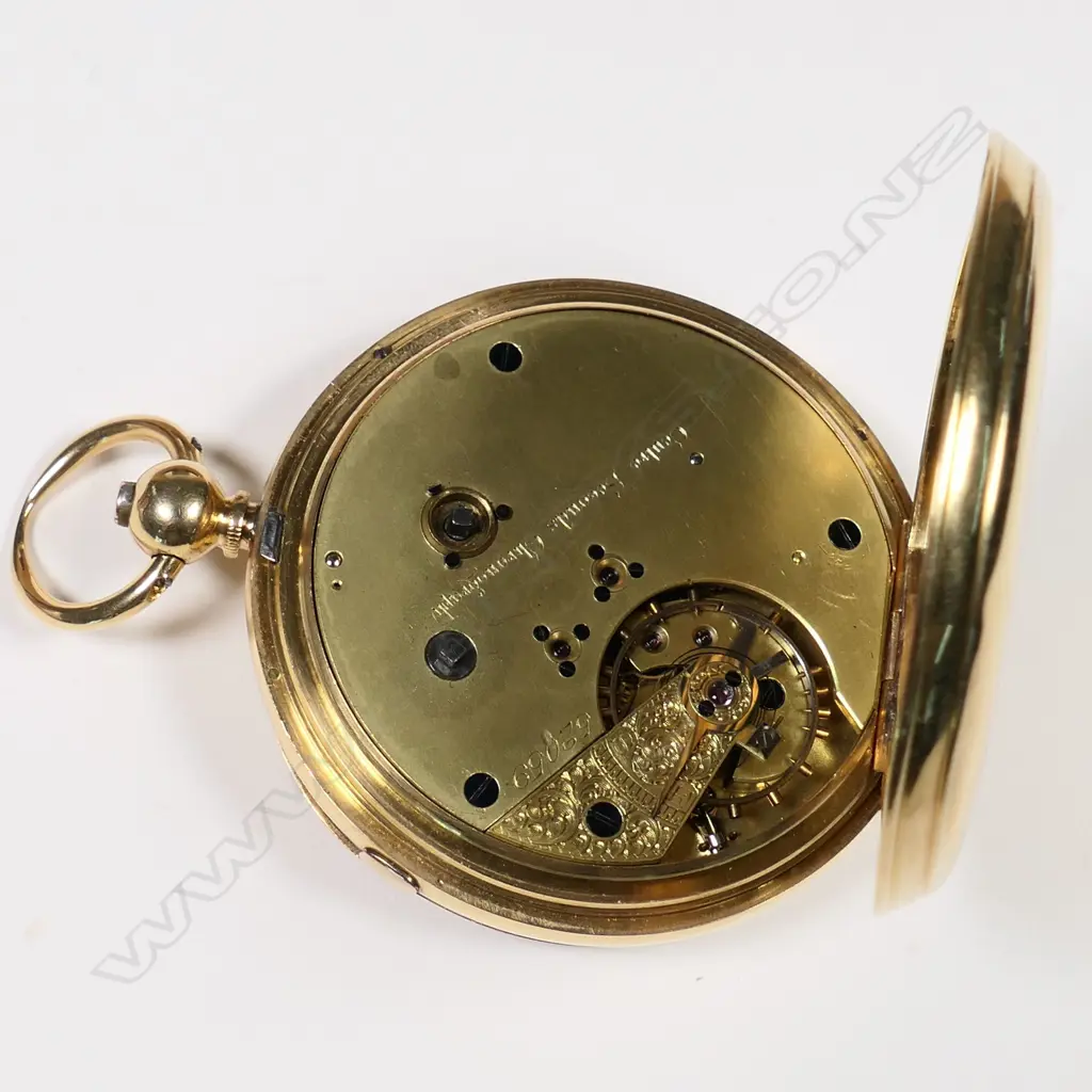 A 19thC 18ct gold open face centre seconds chronograph pocket watch, Image 1++