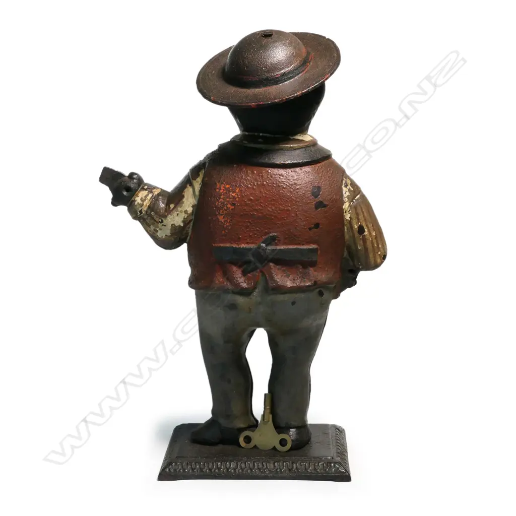 An uncommon 19thC American Waterbury Banjo Player Blinking Eye clock, Connecticut, c.1875, Image 1++