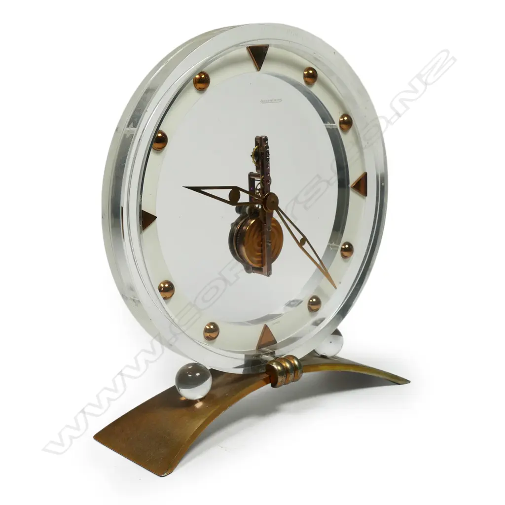 A Jaeger-LeCoultre Perspex and gilt metal skeleton table clock, Image 1++