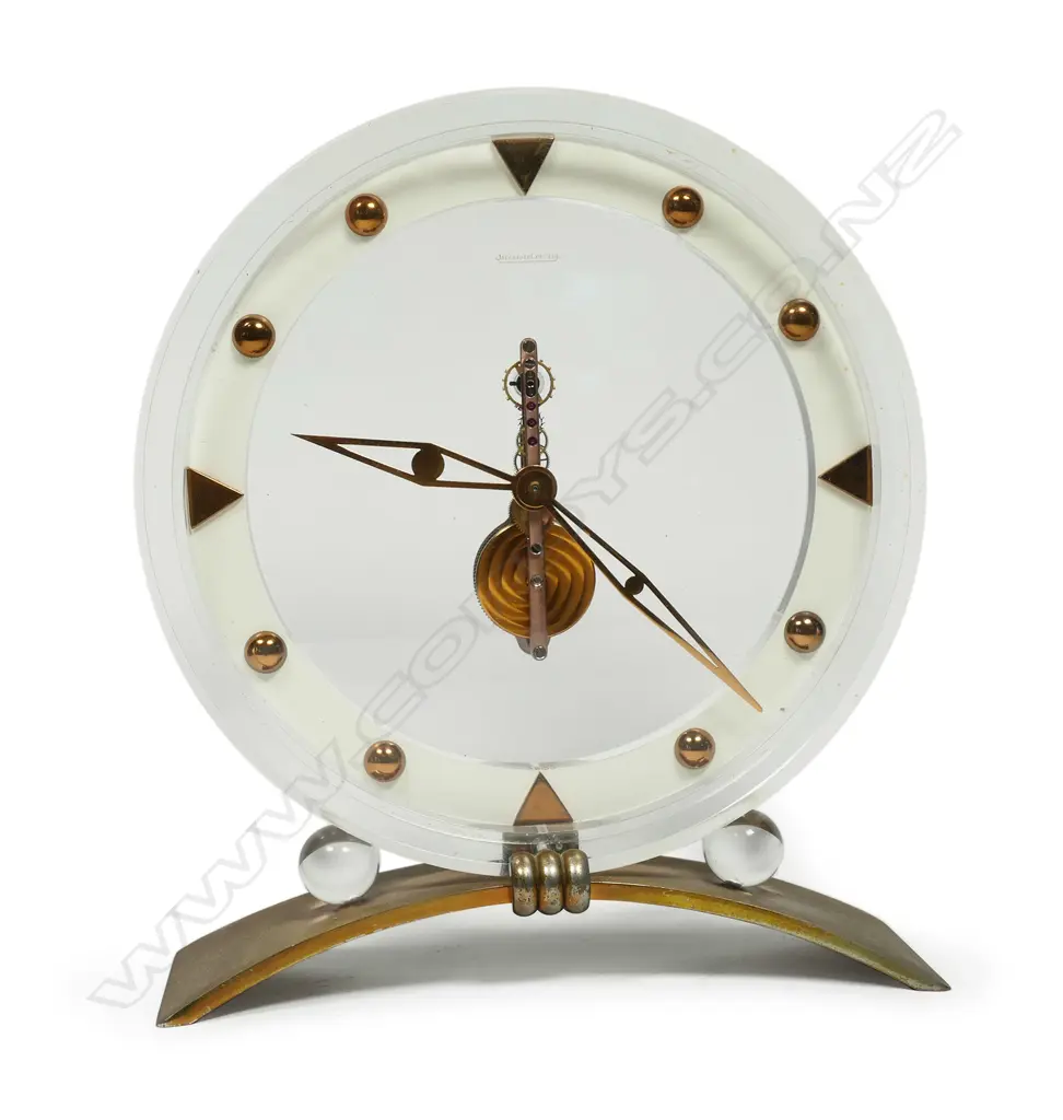 A Jaeger-LeCoultre Perspex and gilt metal skeleton table clock, Image 1++