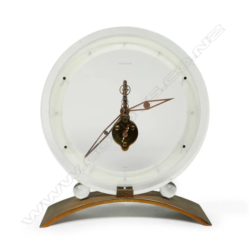A Jaeger-LeCoultre Perspex and gilt metal skeleton table clock, Image 1++