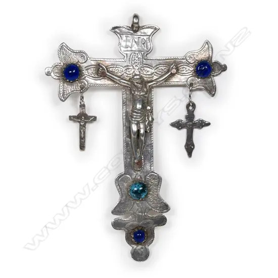 A Byzantine style silver crucifix,