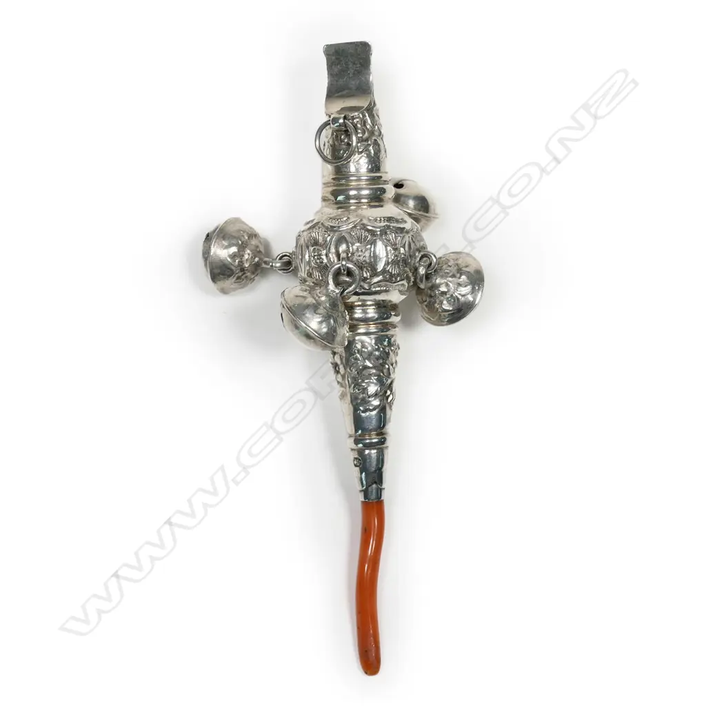 A Victorian silver and coral baby rattle, Image 1++