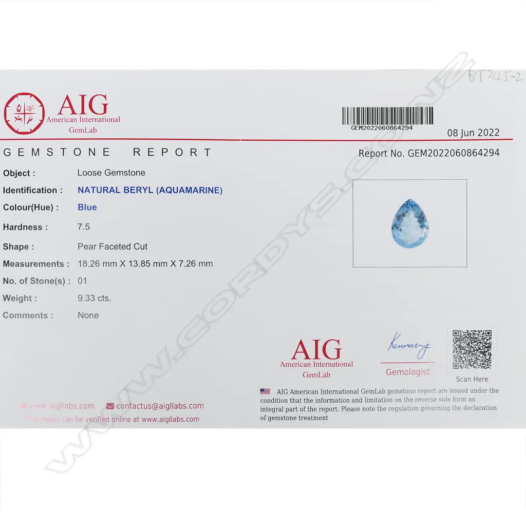 A 9.33ct aquamarine loose gemstone, Image 1++