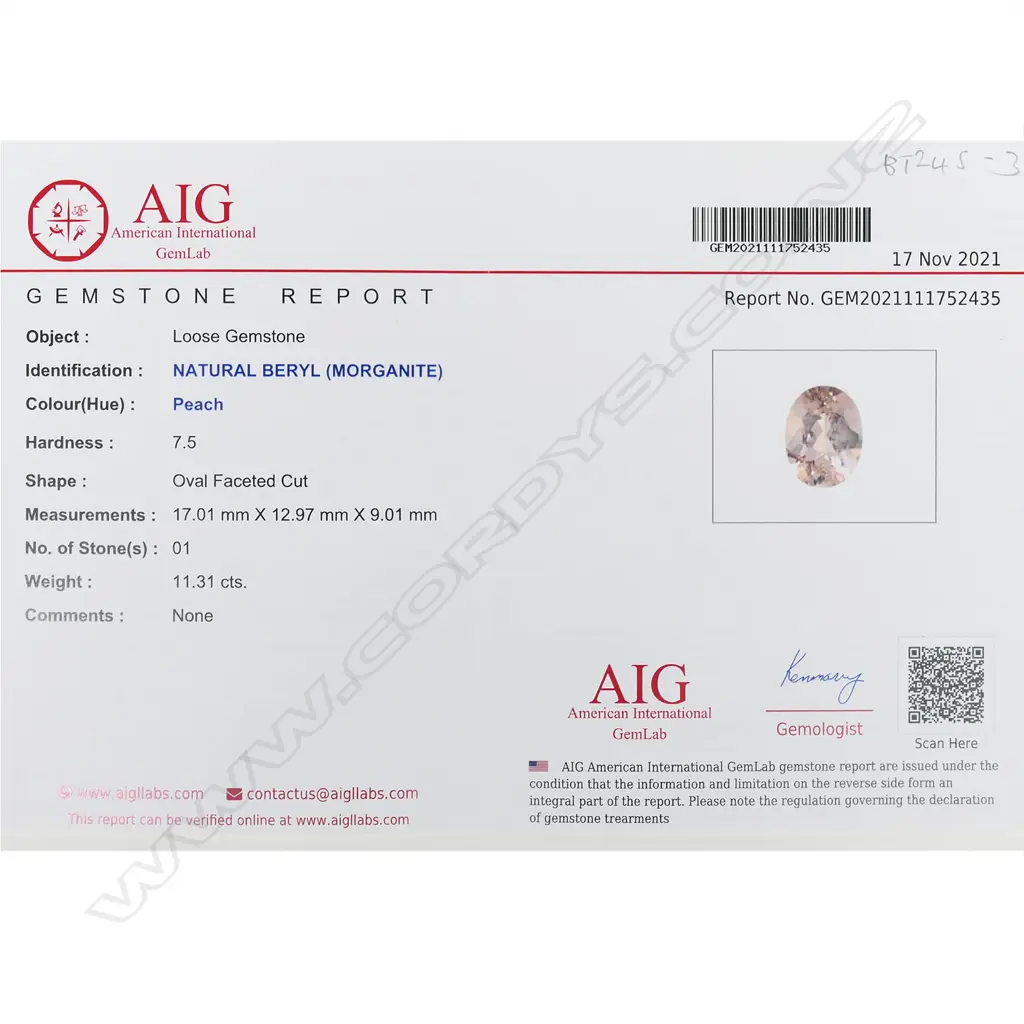 An oval facet cut 11.31ct morganite gemstone, Image 1++