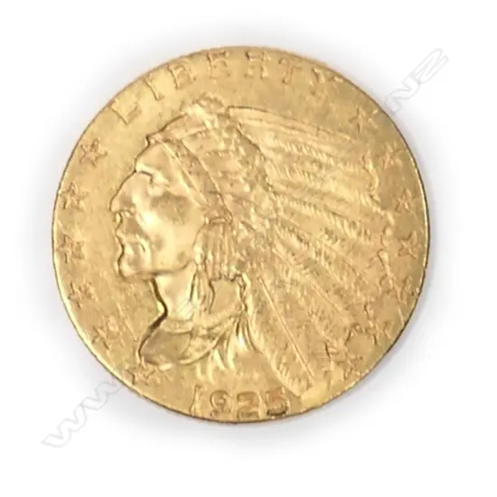 A 1925 U.S. gold quarter eagle coin,