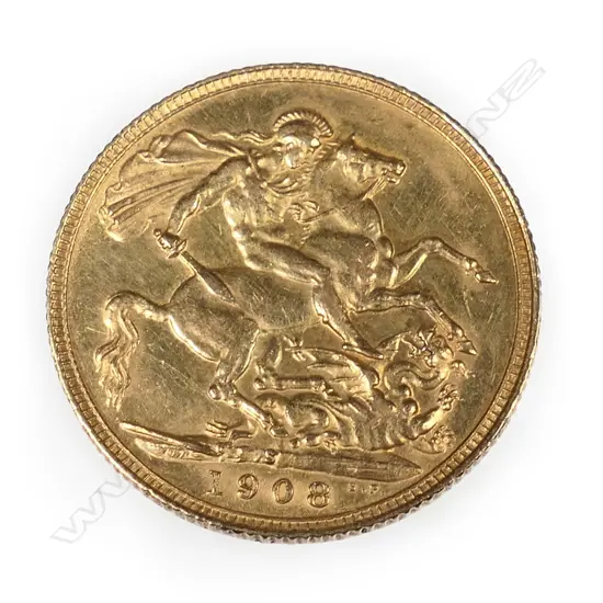An Edwardian 1908 full sovereign.