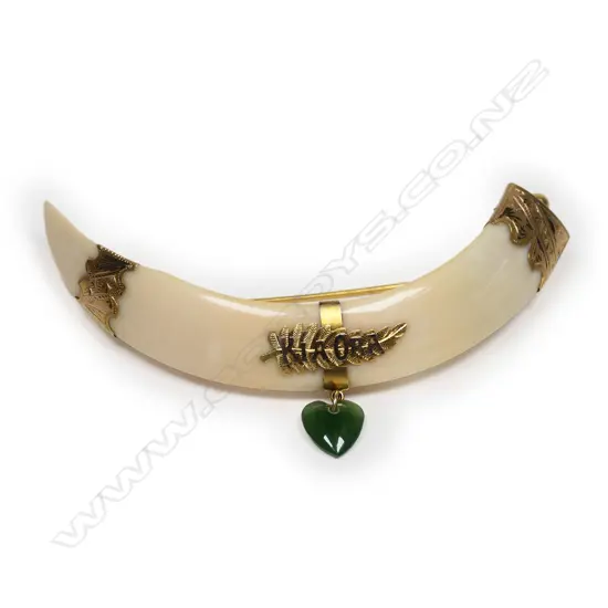 A New Zealand colonial 9ct gold mounted boar's tusk brooch,