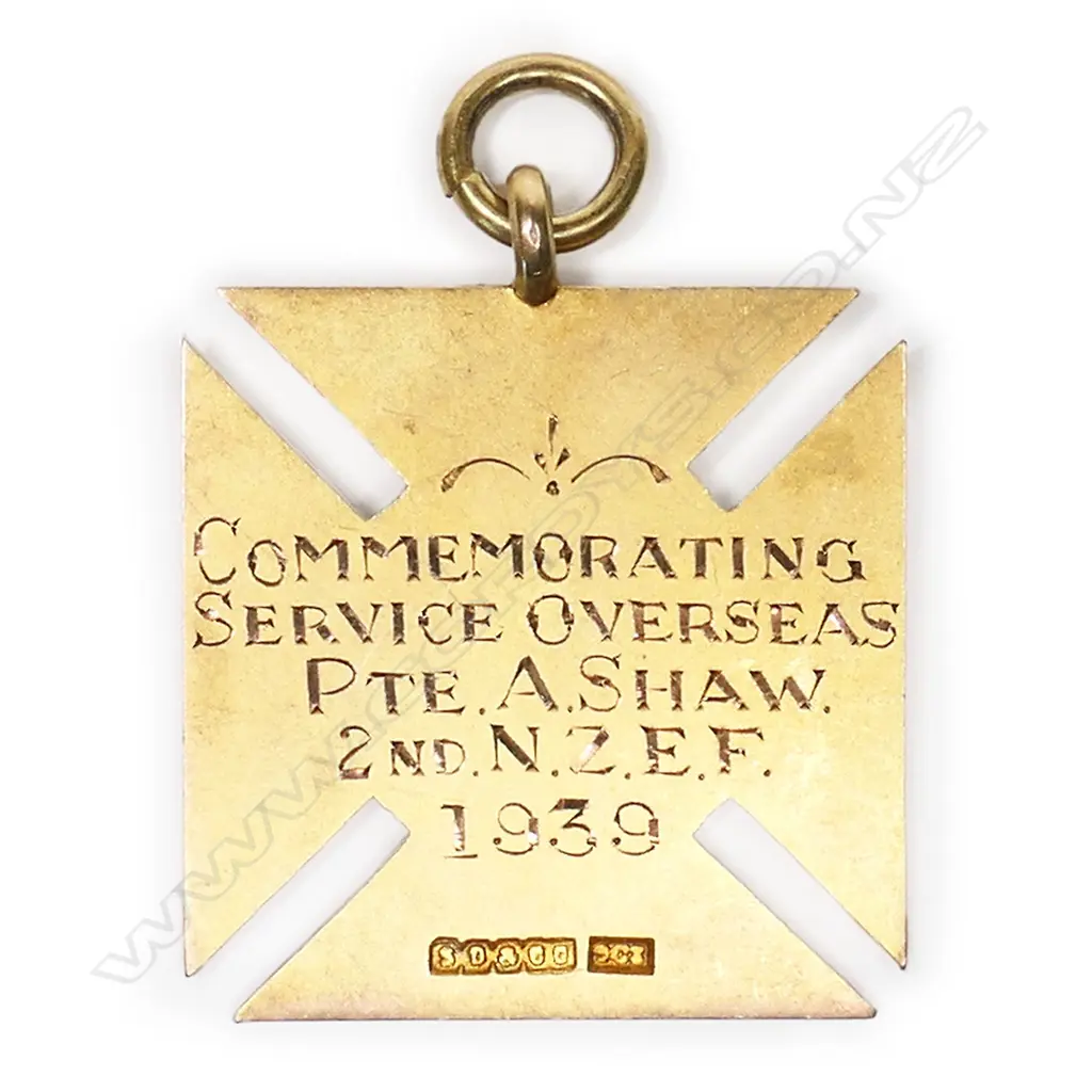 A NZ Stewart Dawson & Co. 9ct yellow gold WWII returnee’s fob, Image 1++