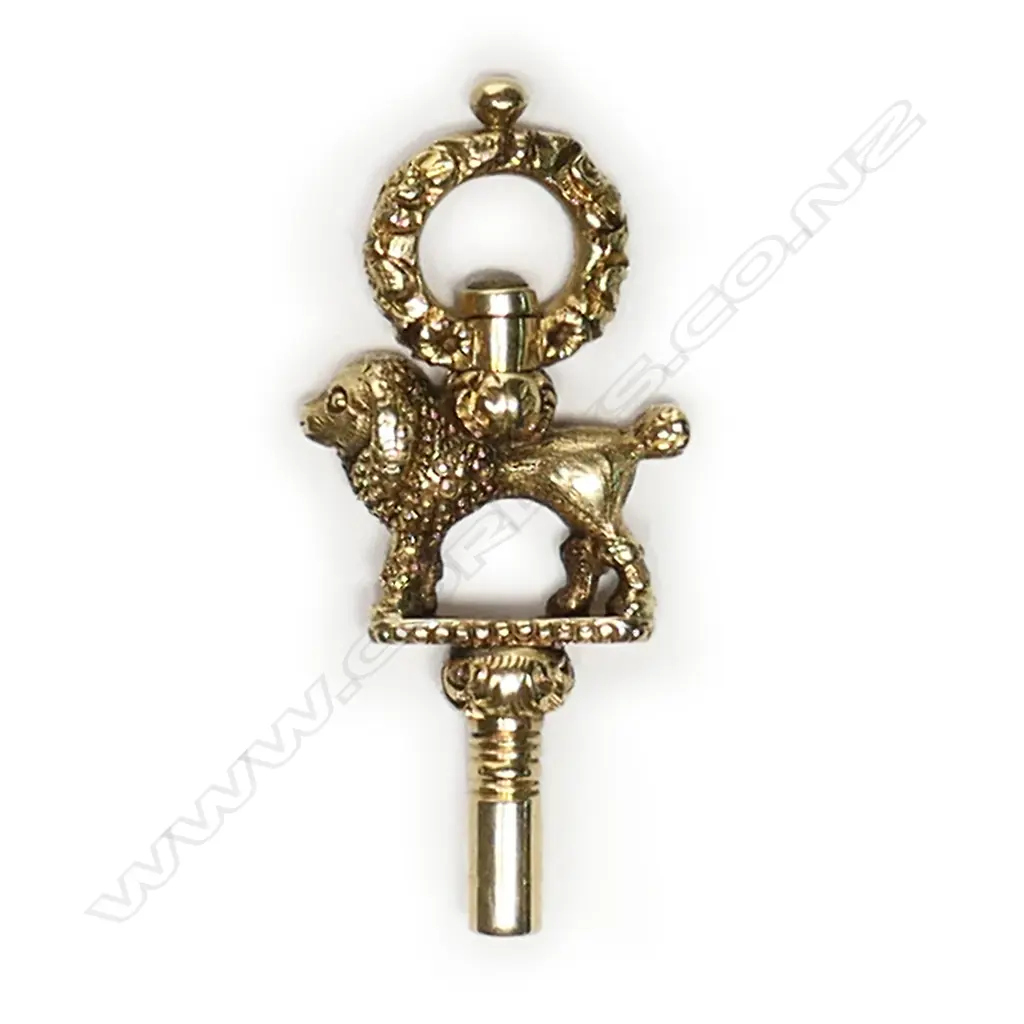 A 19thC gold fancy poodle mounted watch key, Image 1++