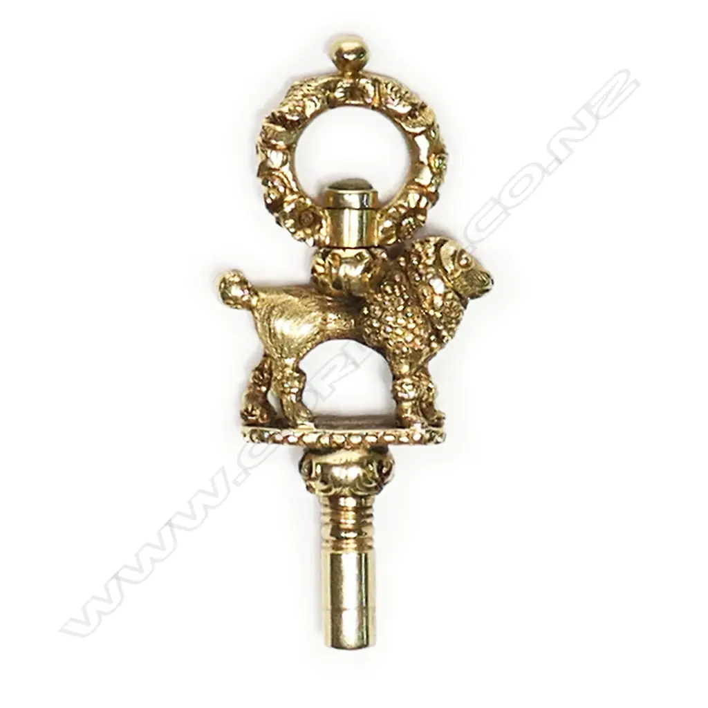 A 19thC gold fancy poodle mounted watch key, Image 1++