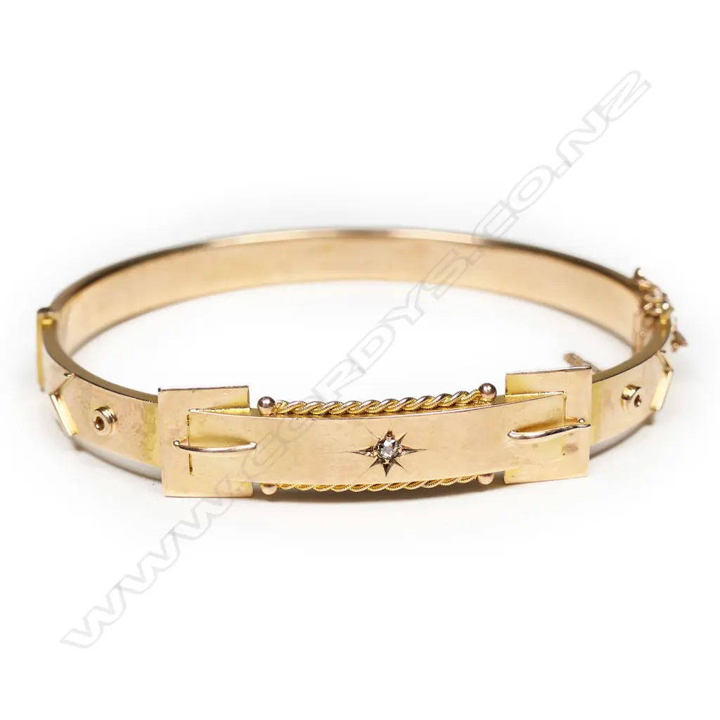 An Edwardian 9ct rose gold hinged snap bangle, Image 1++