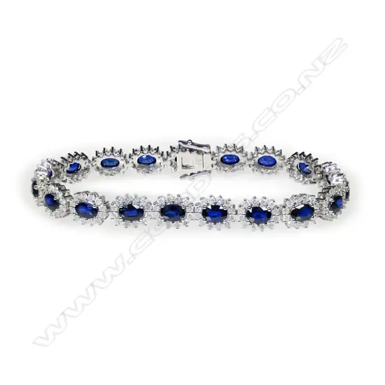 A 14ct white gold, sapphire and diamond vintage style bracelet,