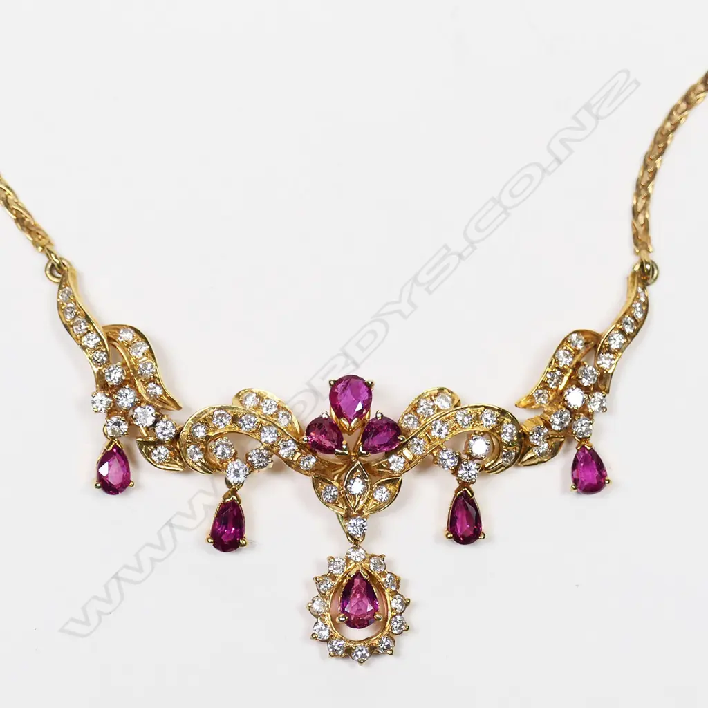 A 14ct gold, ruby and diamond necklace, Image 1++