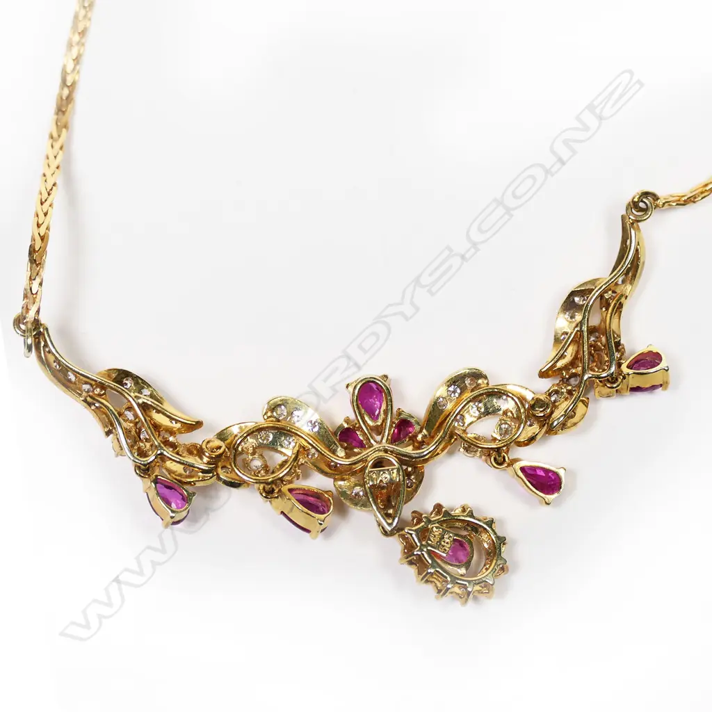 A 14ct gold, ruby and diamond necklace, Image 1++