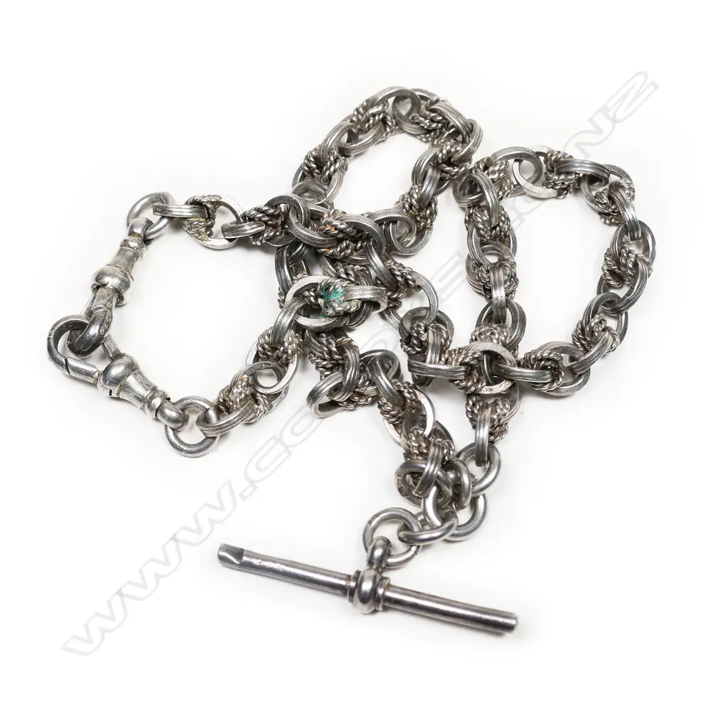A c.1900 silver Prince-of-Wales link Albert chain, Image 1++