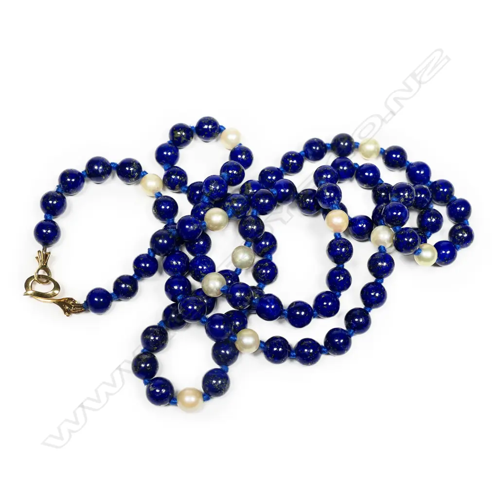 A lapis lazuli and cultured pearl necklace, Image 1++