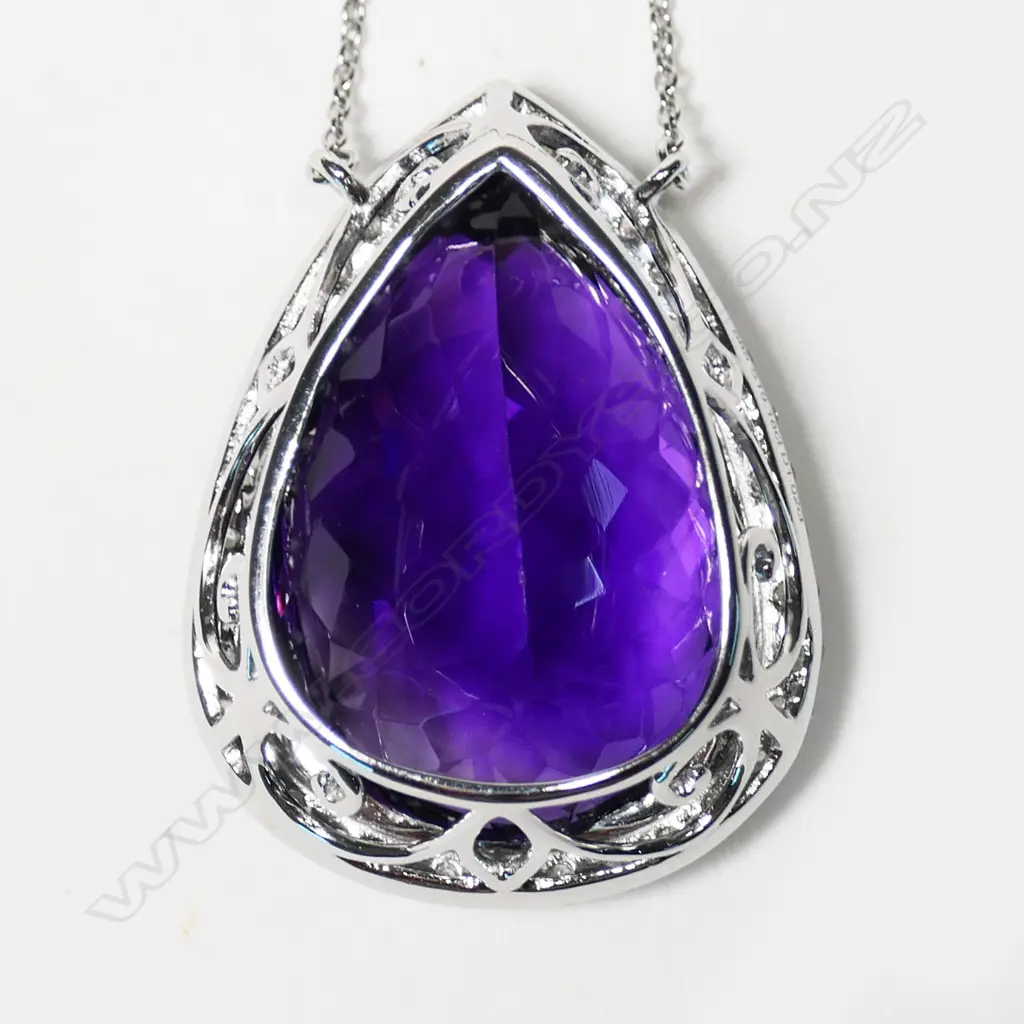 A 14ct white gold, amethyst and diamond  necklace, Image 1++