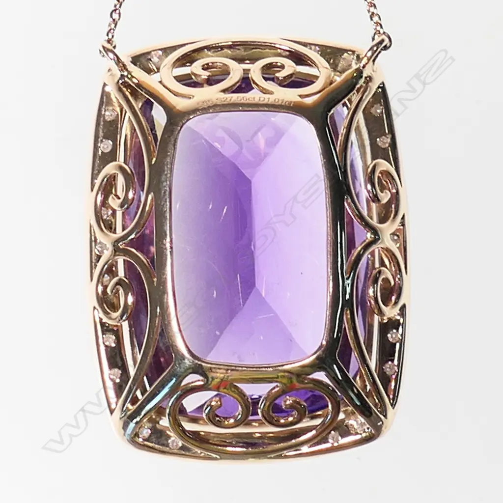 A 14ct rose gold, amethyst and diamond  necklace, Image 1++