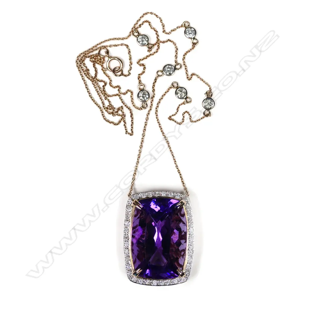 A 14ct rose gold, amethyst and diamond  necklace, Image 1++