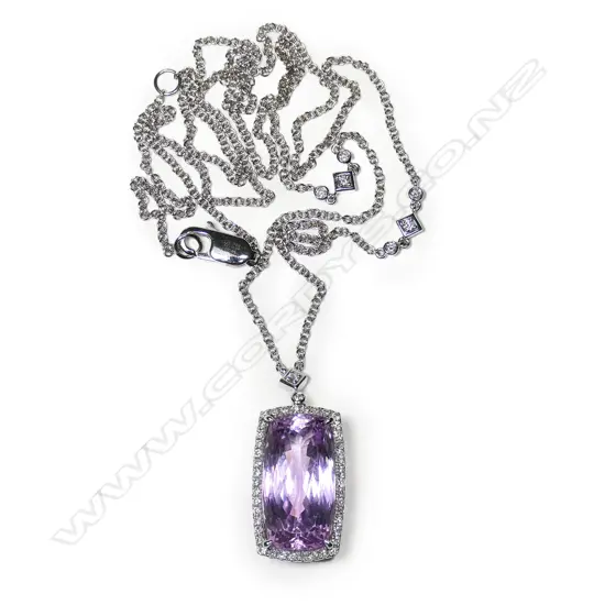 A 14ct white gold kunzite and diamond necklace,
