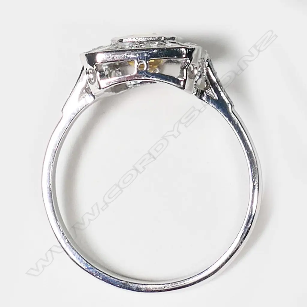 An 18ct white gold, yellow sapphire and diamond Art Deco style ring, Image 1++