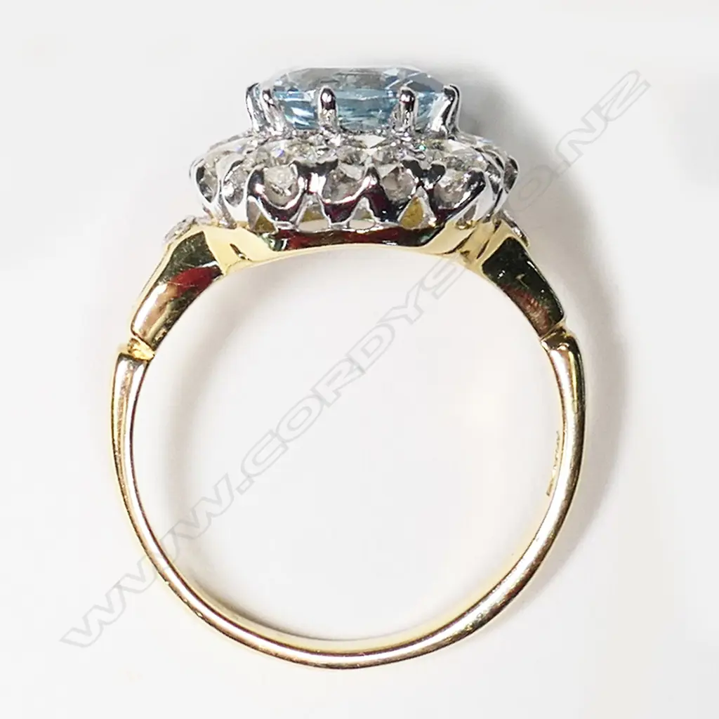 An 18ct white and yellow gold aquamarine and diamond Art Deco style ring, Image 1++