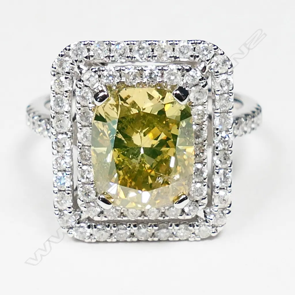 A 14ct white gold and diamond double halo ring, Image 1++