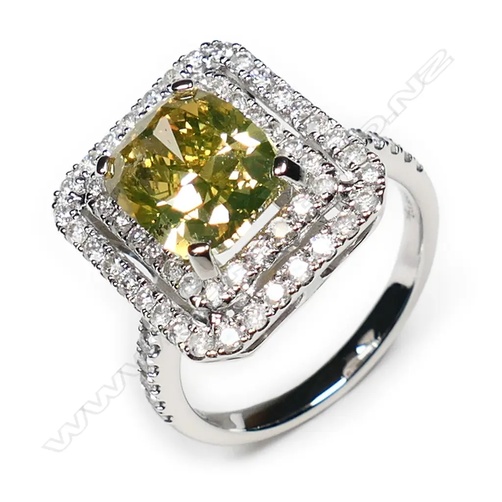A 14ct white gold and diamond double halo ring, Image 1++