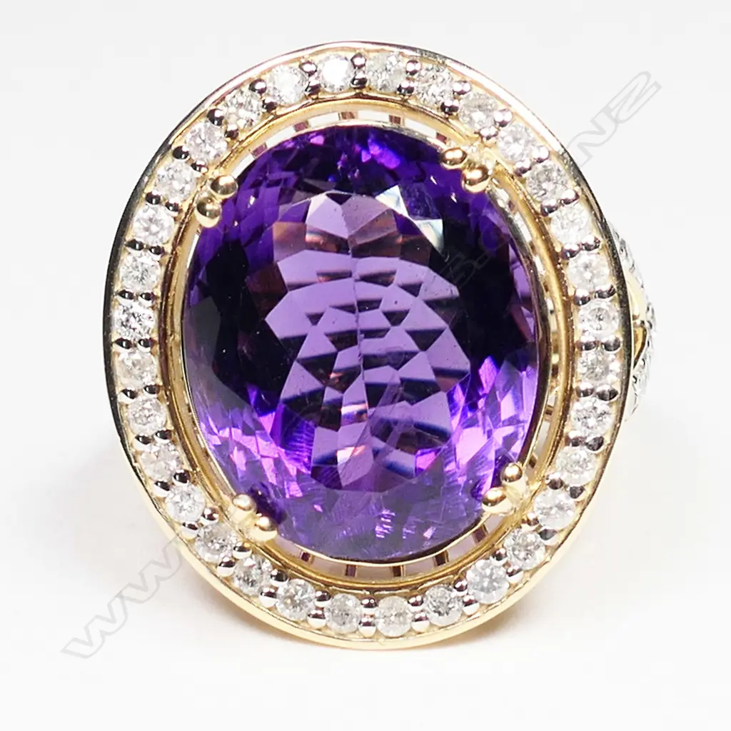 A 14ct gold, amethyst and diamond cocktail ring, Image 1++