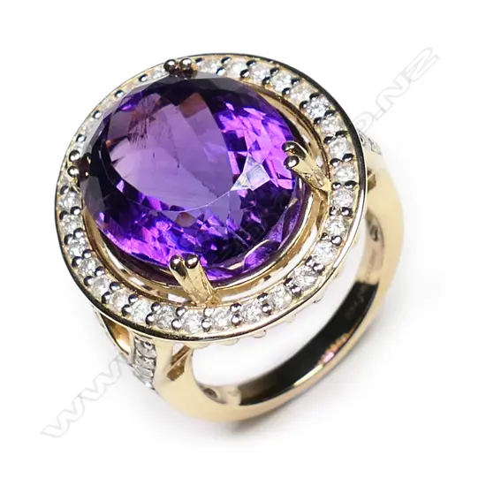 A 14ct gold, amethyst and diamond cocktail ring,