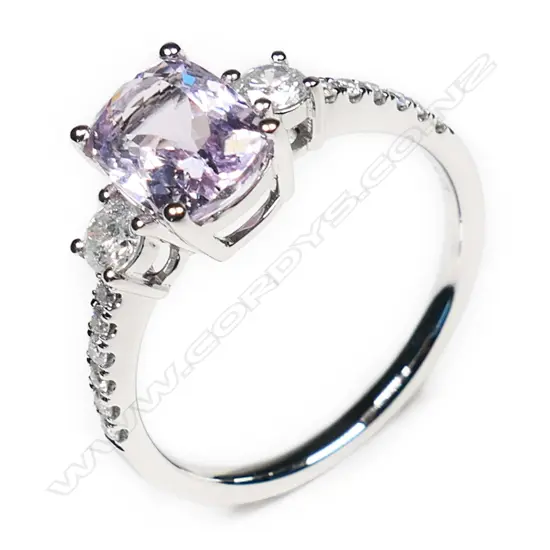 A 14ct white gold, kunzite and diamond ring,