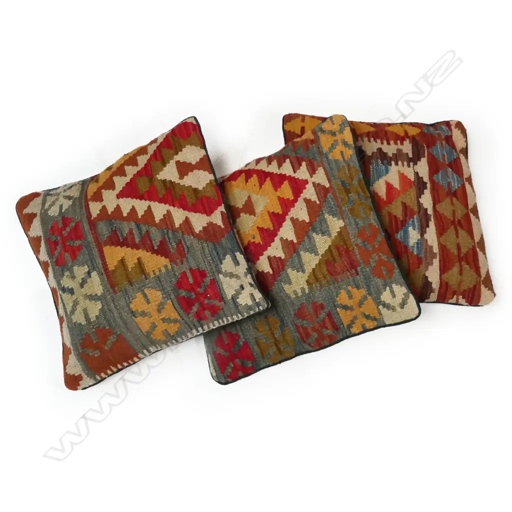 Three Afghan kilim faced scatter cushions, Image 1++