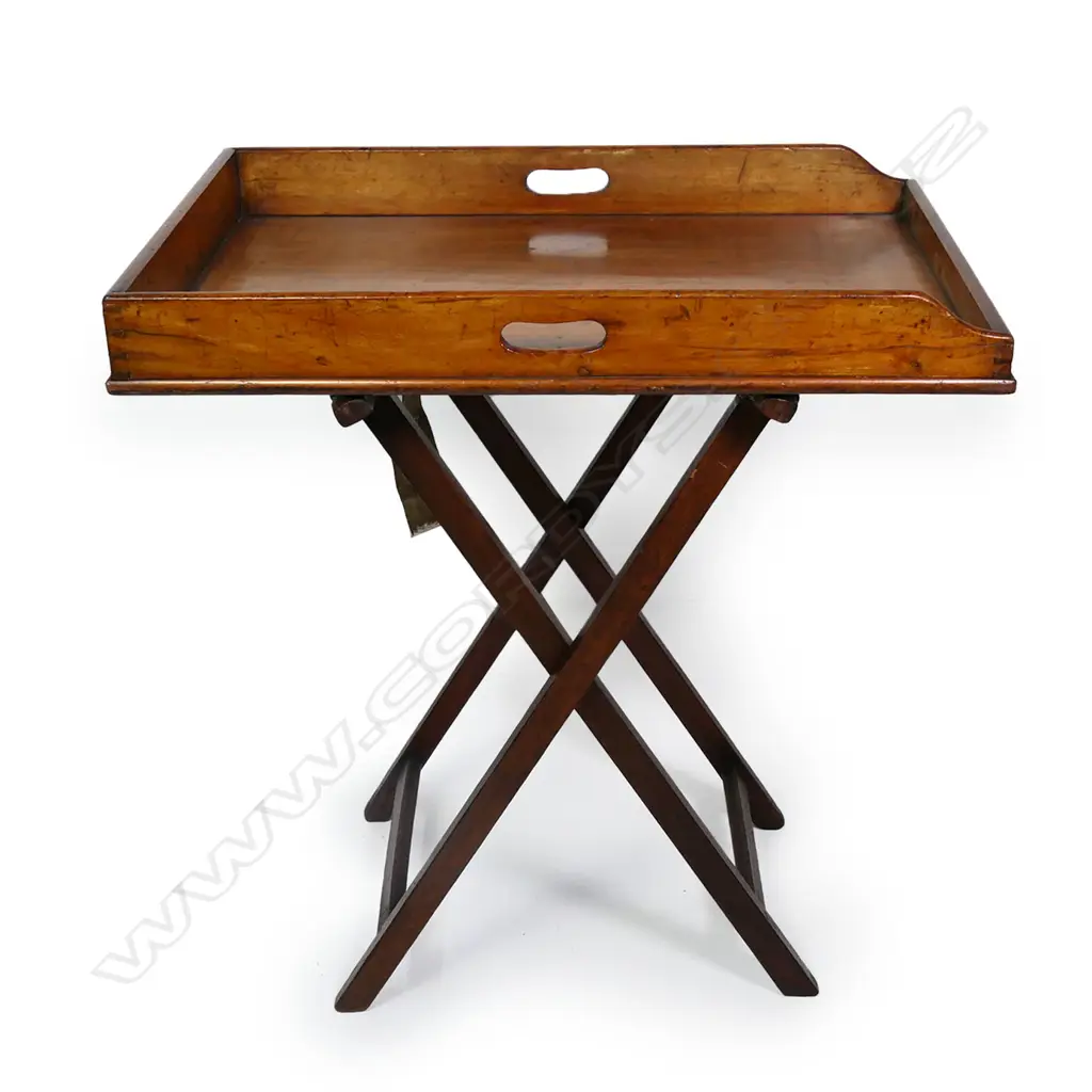 An early 19thC mahogany butlers’ tray table, Image 1++
