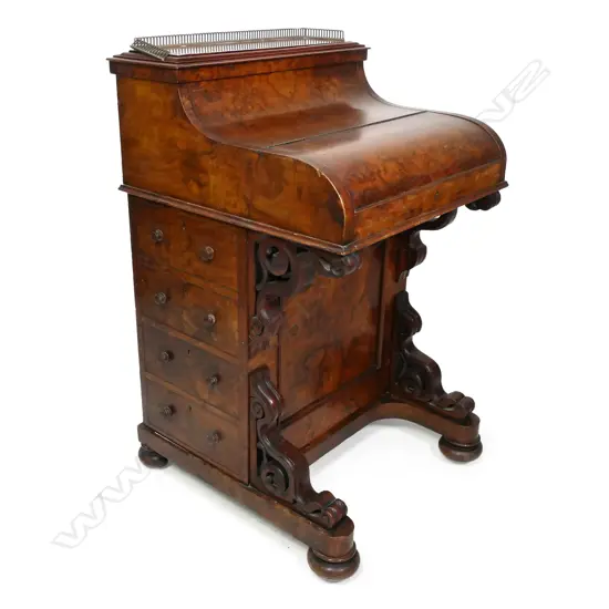 A Victorian burr walnut rise and fall davenport,