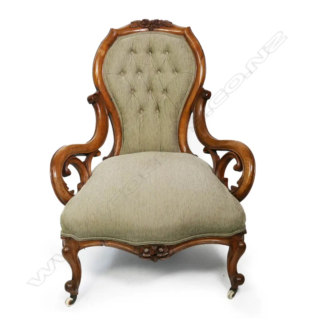 A quality Victorian carved walnut grandfather chair, Image 1++