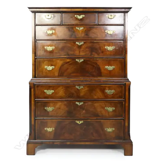 An 18thC walnut chest on chest,