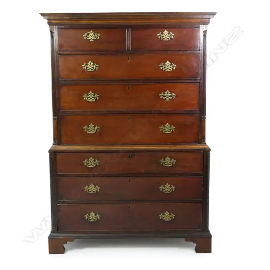 A George III mahogany Chippendale style chest on chest,