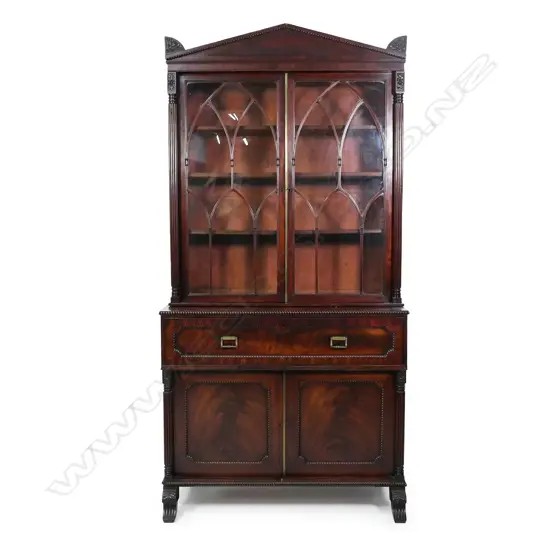 A fine Regency mahogany bookcase secretaire, (SHOULD READ: HEIGHT 2470mm)