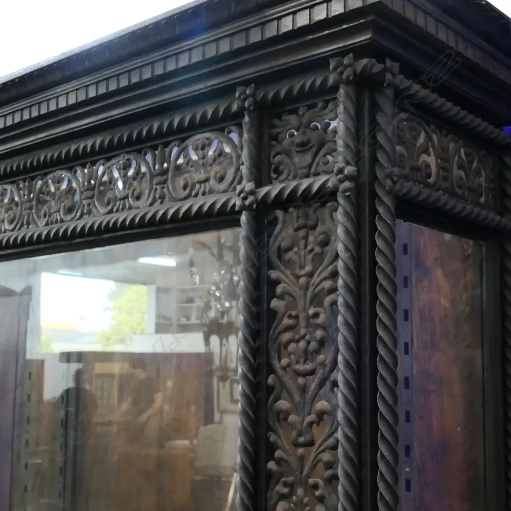 A pair of unusual wrought and filigree iron framed display cabinets, Image 1++