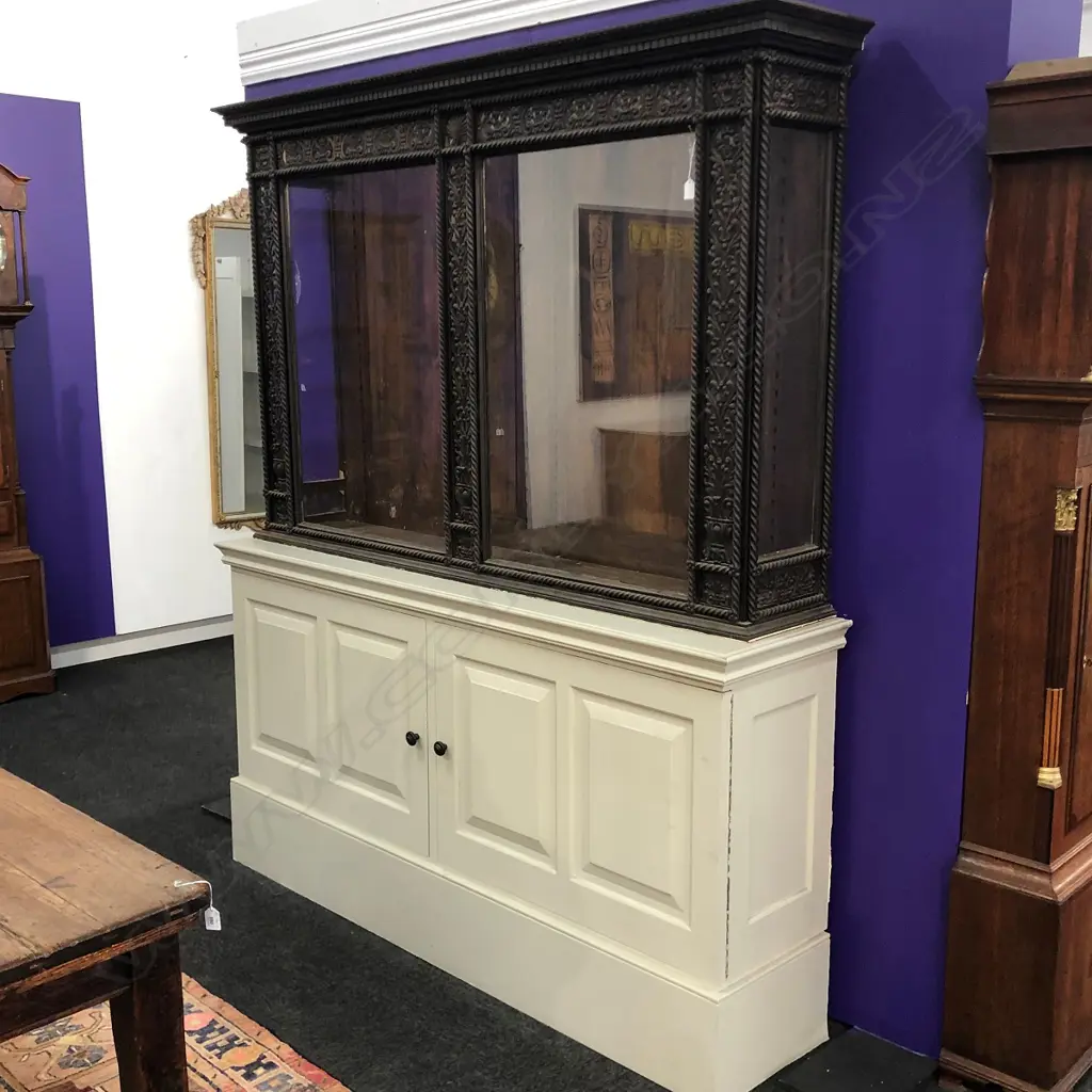 A pair of unusual wrought and filigree iron framed display cabinets, Image 1++