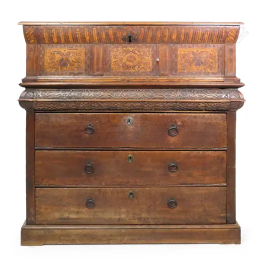 An uncommon early 19thC French country chest,