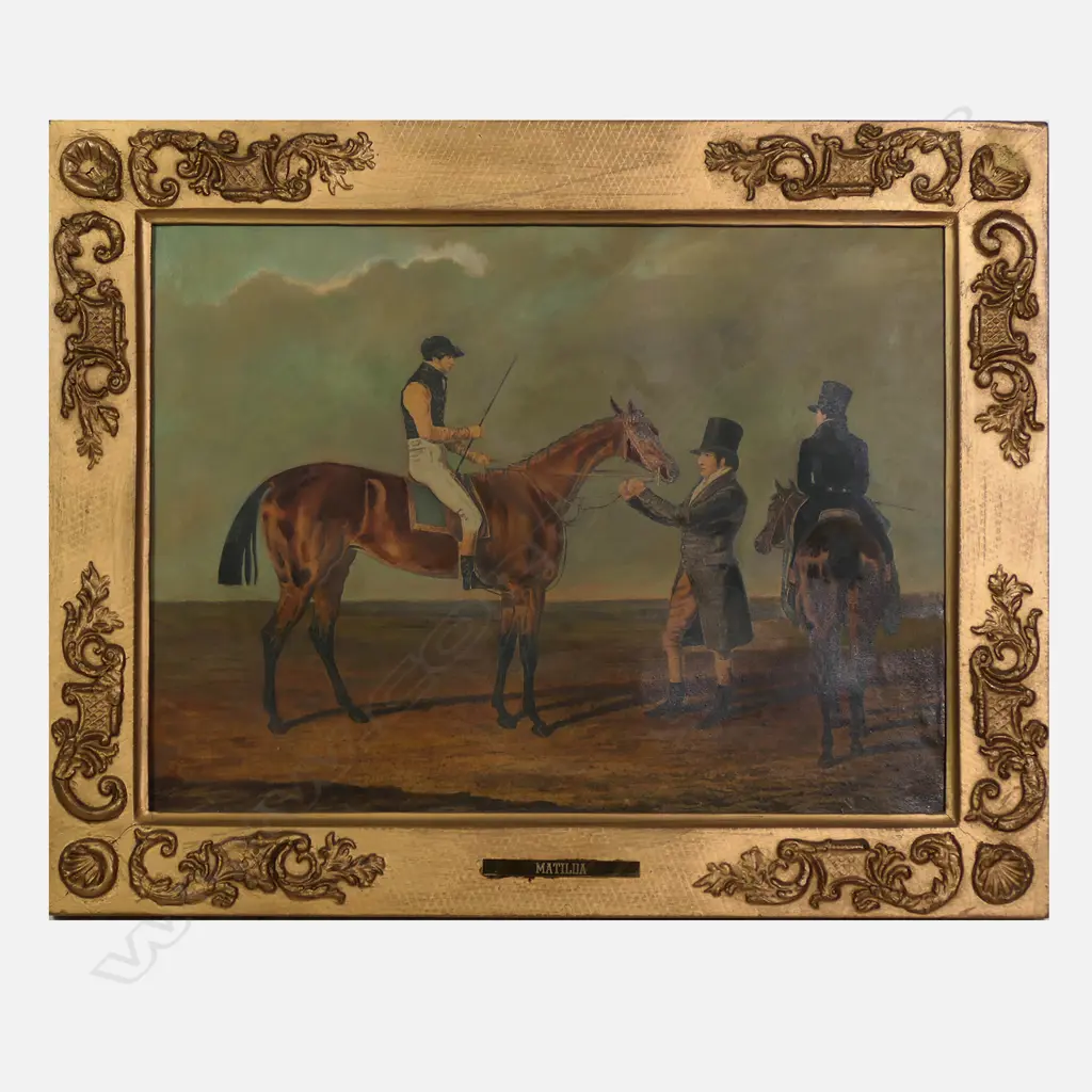 A set of six 19thC oil paint on print John Scott trained thoroughbred racehorse artworks, Image 1++