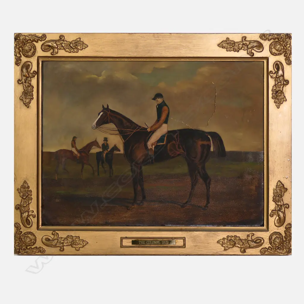 A set of six 19thC oil paint on print John Scott trained thoroughbred racehorse artworks, Image 1++